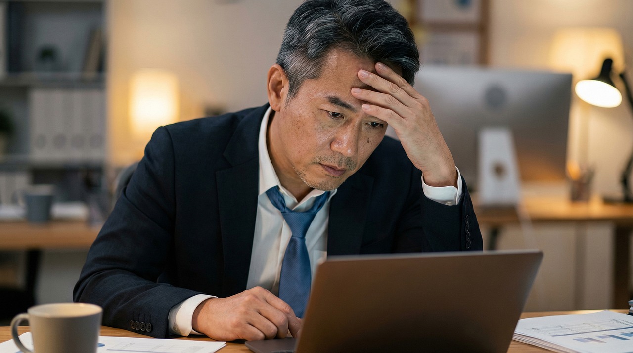 Corporate burnout - businessman stressed at work